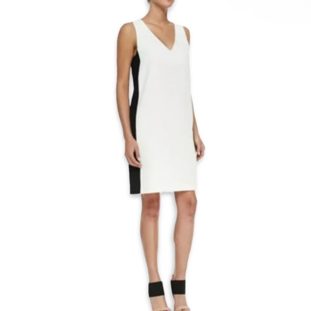 Vince Black‎ White Sheath Midi Dress V-Neck Sleeveless colorblock large NWOT